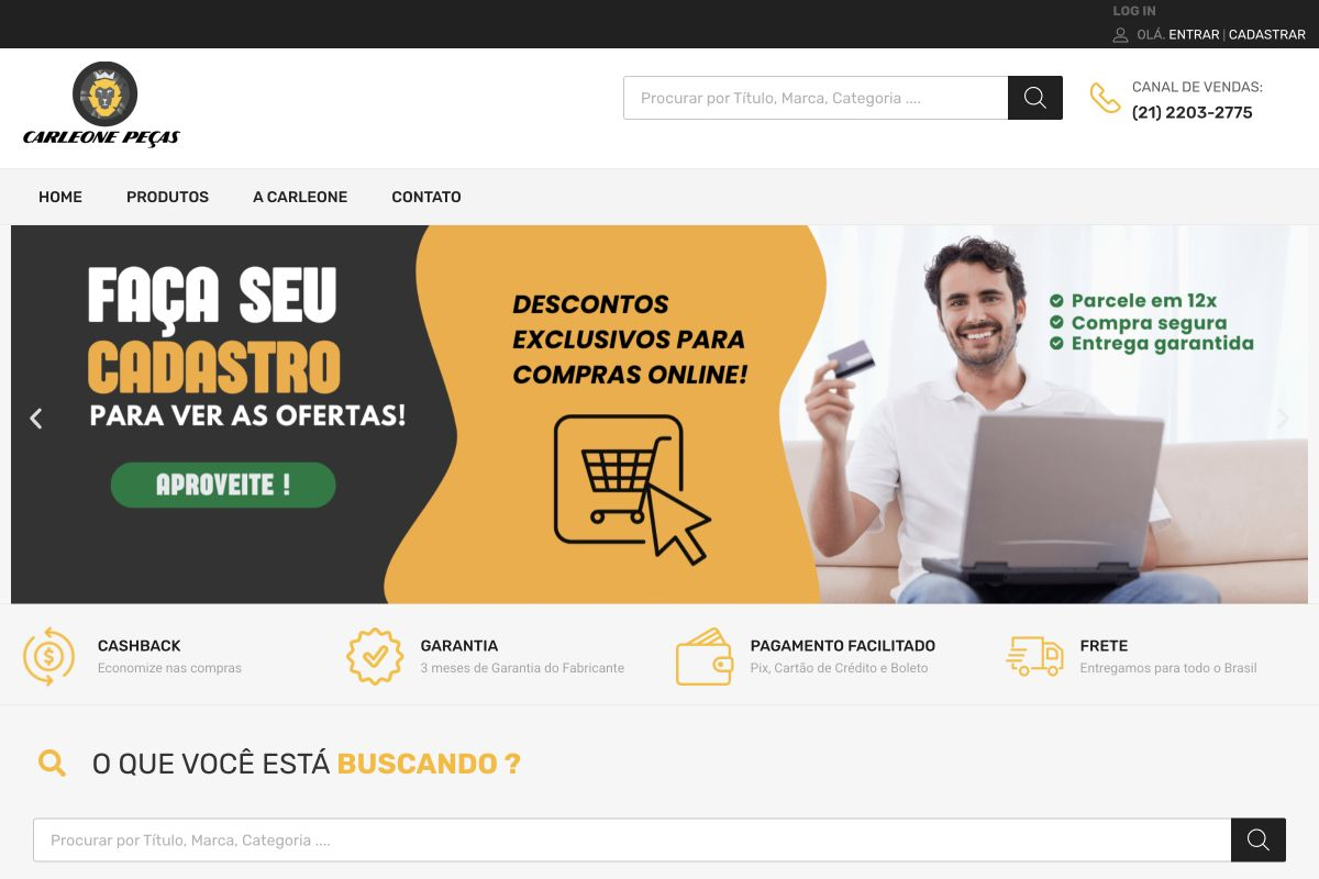 Captura real do site público de Carleone Peças