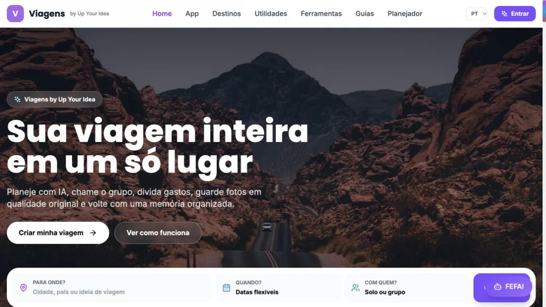 Página pública de Viagens